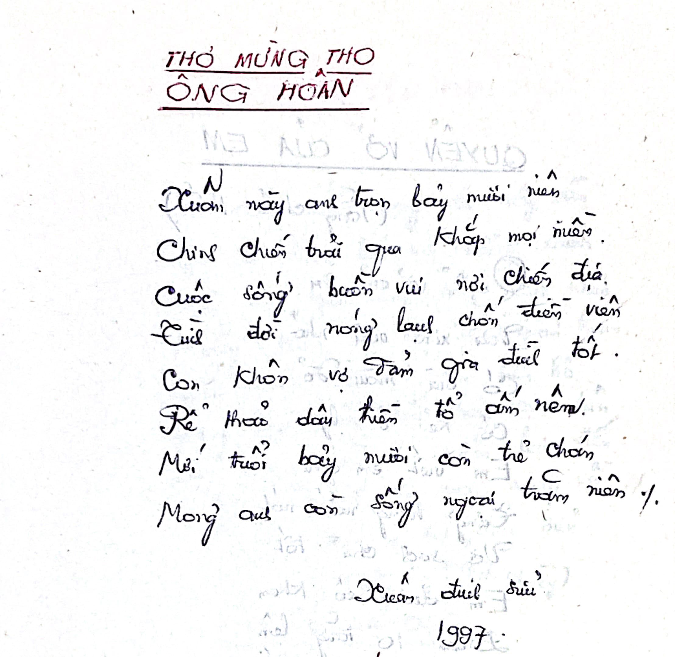 Thơ Mừng Thọ Ông Hoan