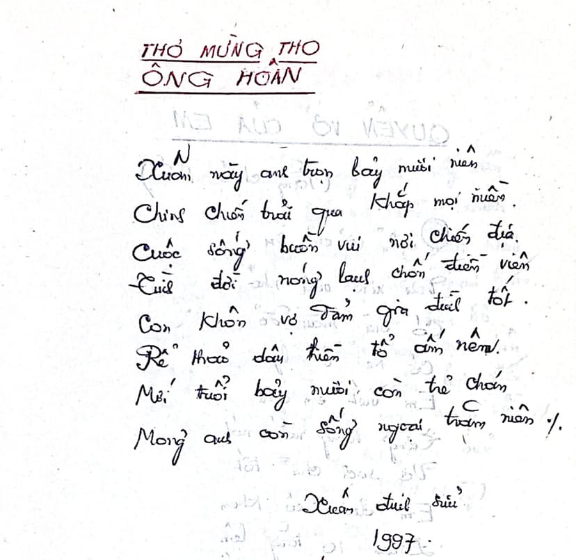 Thơ Mừng Thọ Ông Hoan - Trang 1